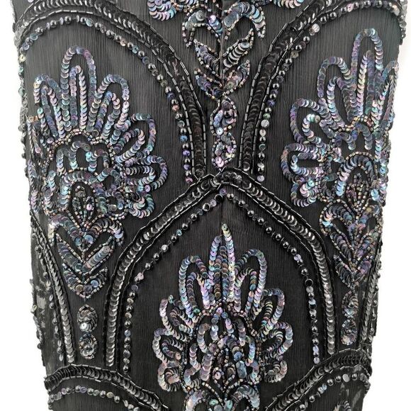Vintage Lawrence Kazar Black Silk Dress with Iridescent Black Sequins | 1980s-19 - Picture 4 of 5
